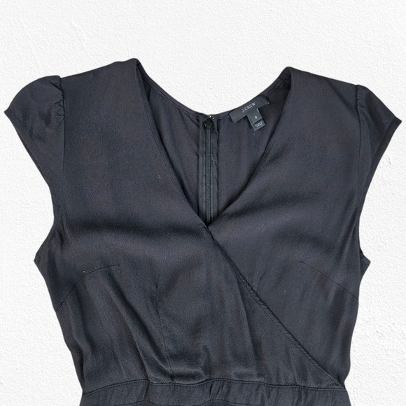 J.Crew Black Crepe Ruffle Hem V Neck Knee Length Flounce Wrap Dress Size 0 - Picture 3 of 9